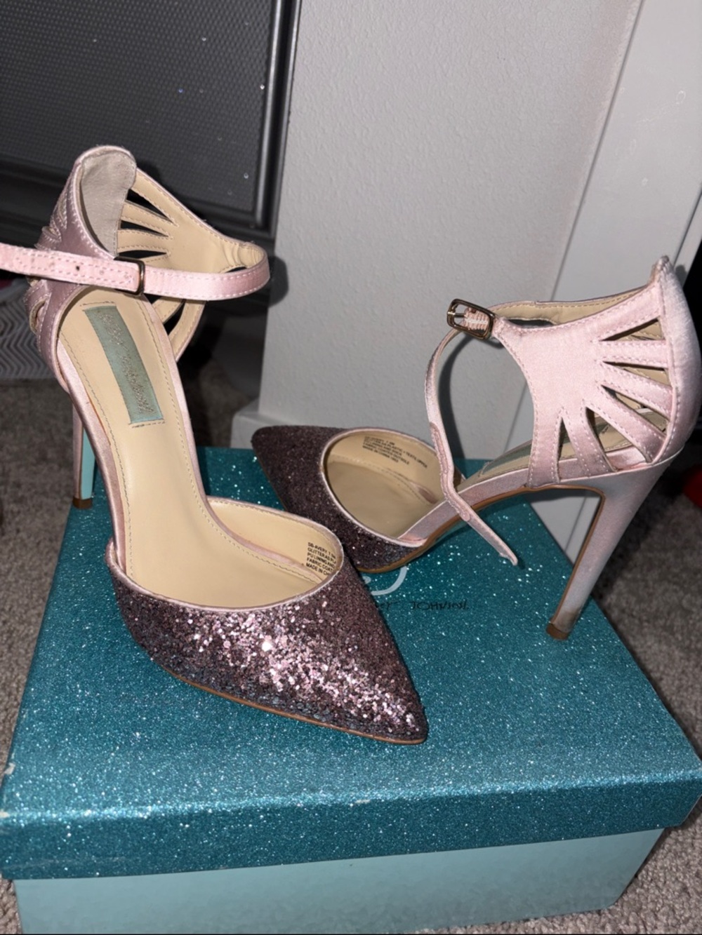 Blue by Betsey Johnson Avery Blush Satin Glitter Pump